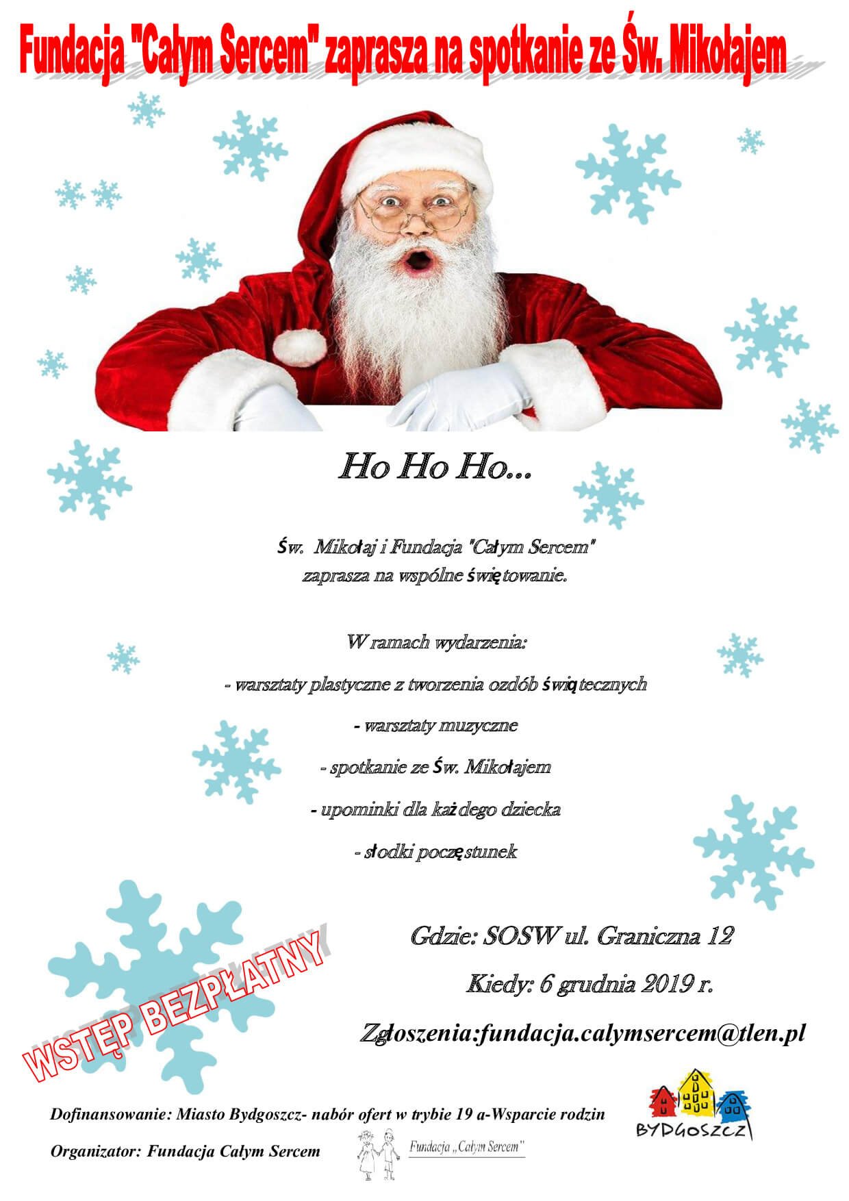 Fundacja „Całym Sercem” zaprasza na spotkanie ze Św. Mikołajem