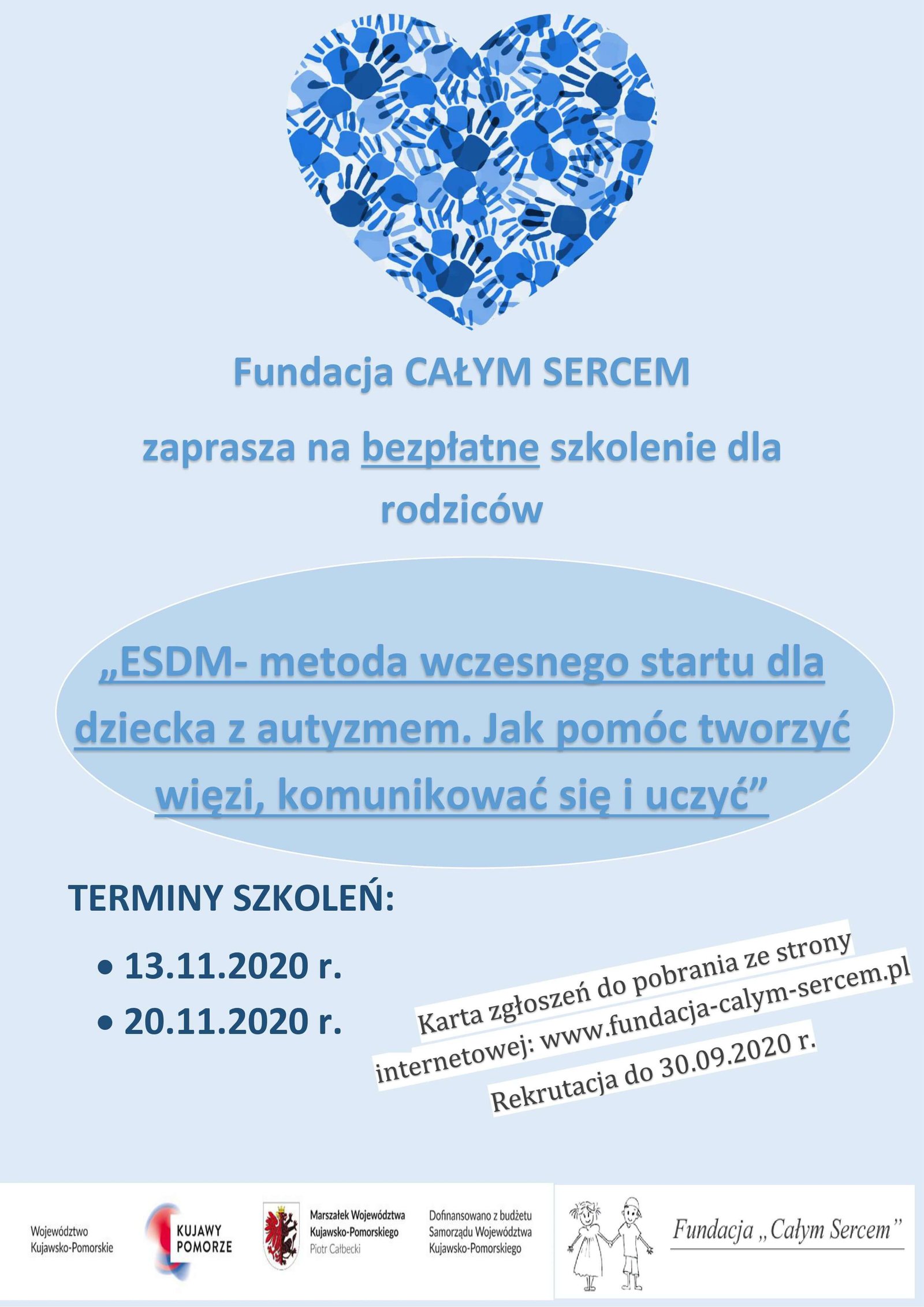 Fundacja „Całym Sercem” zaprasza na bezpłatne szkolenia dla rodziców "ESDM - metoda wczesnego startu dla dziecka z autyzmem. Jak pomóc tworzyć więzi, komunikować się i uczyć."