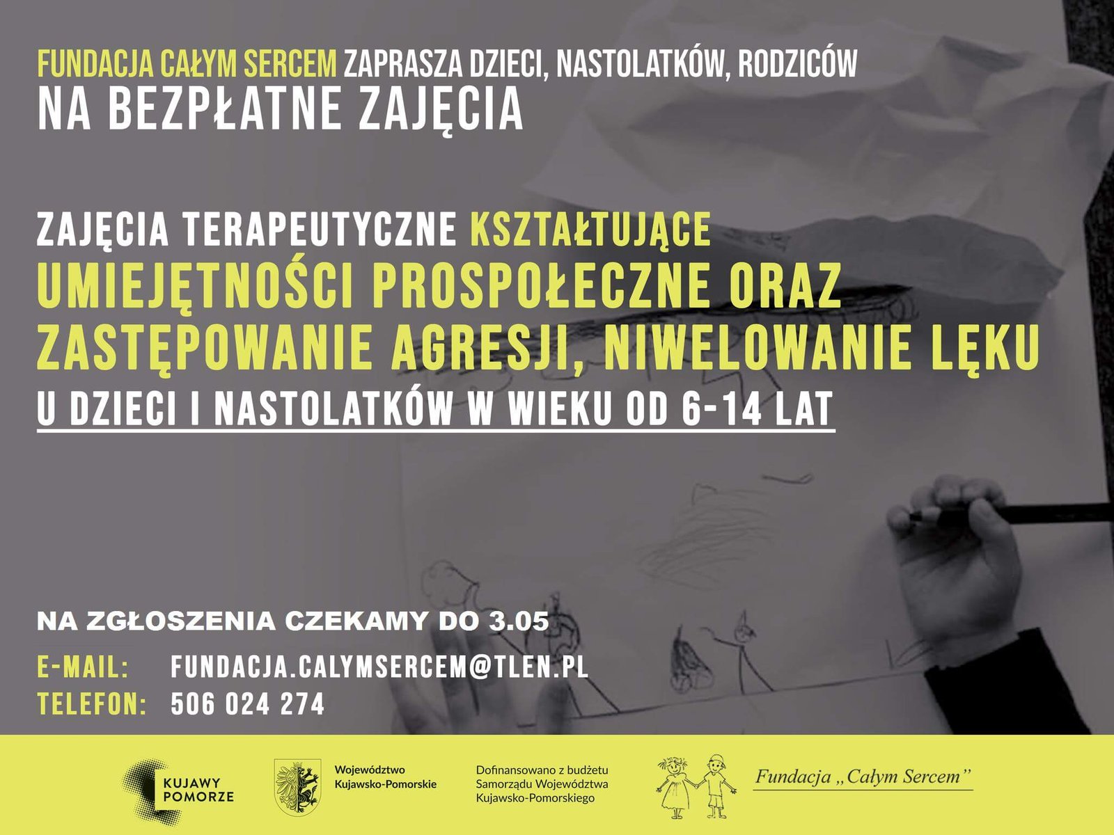 Fundacja „Całym Sercem” zaprasza na bezpłatne szkolenia pt. "Poznajemy uczucia-behawioralna terapia lęku"